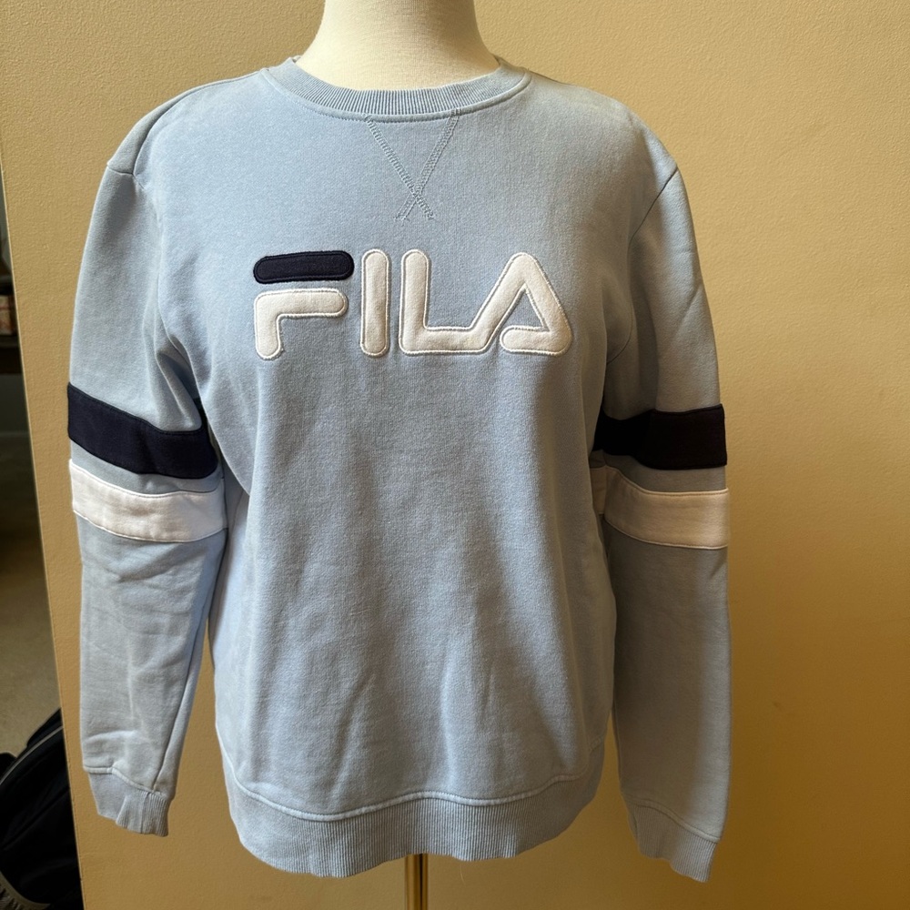 Y2K Fila Men's Sky Blue Crewneck Sweater